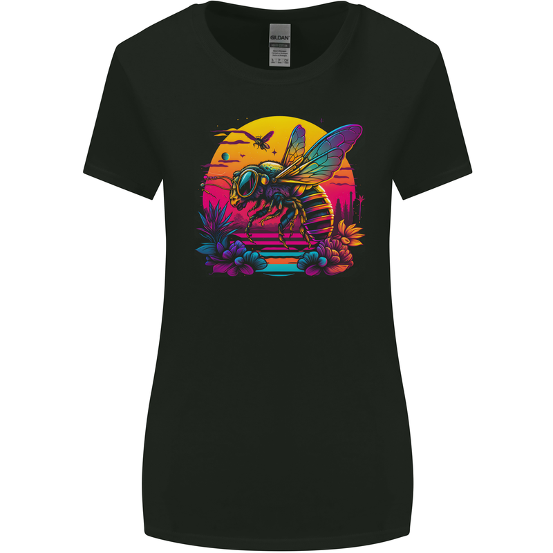 A Retrowave Bee Retro Colour Womens Wider Cut T-Shirt Black