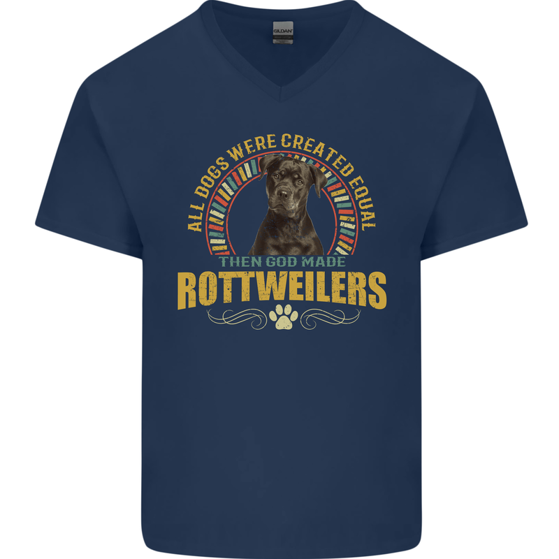 A Rottweiler Dog Mens V-Neck Cotton T-Shirt Navy Blue