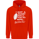 A Rugby Ball for My Wife Player Union Funny Mens 80% Cotton Hoodie Bright Red