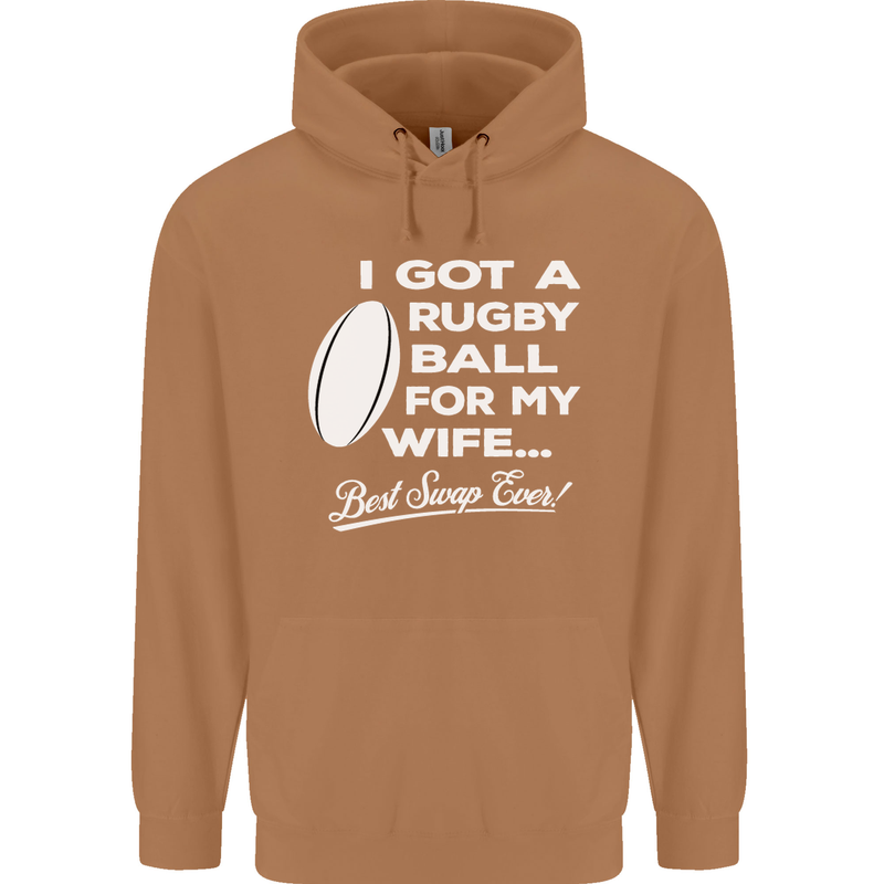 A Rugby Ball for My Wife Player Union Funny Mens 80% Cotton Hoodie Caramel Latte