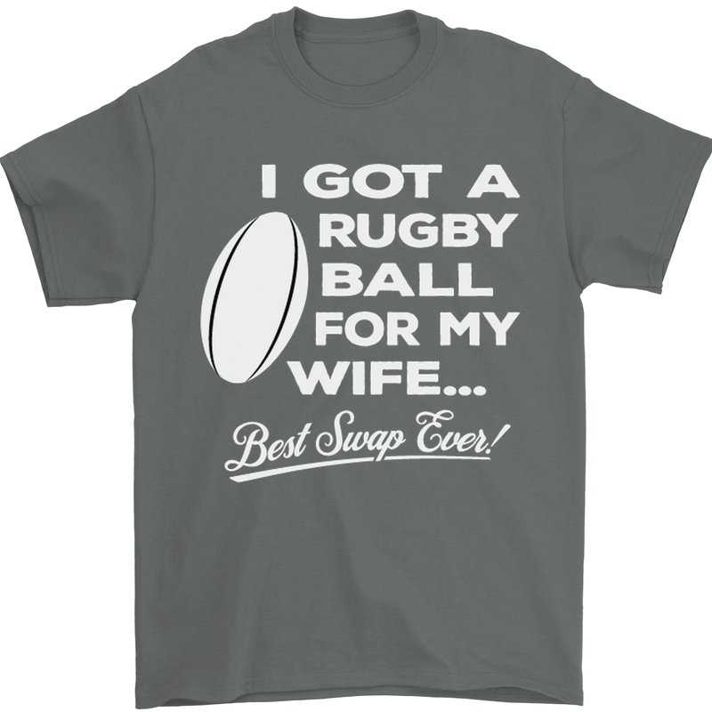 A Rugby Ball for My Wife Player Union Funny Mens T-Shirt Cotton Gildan Charcoal