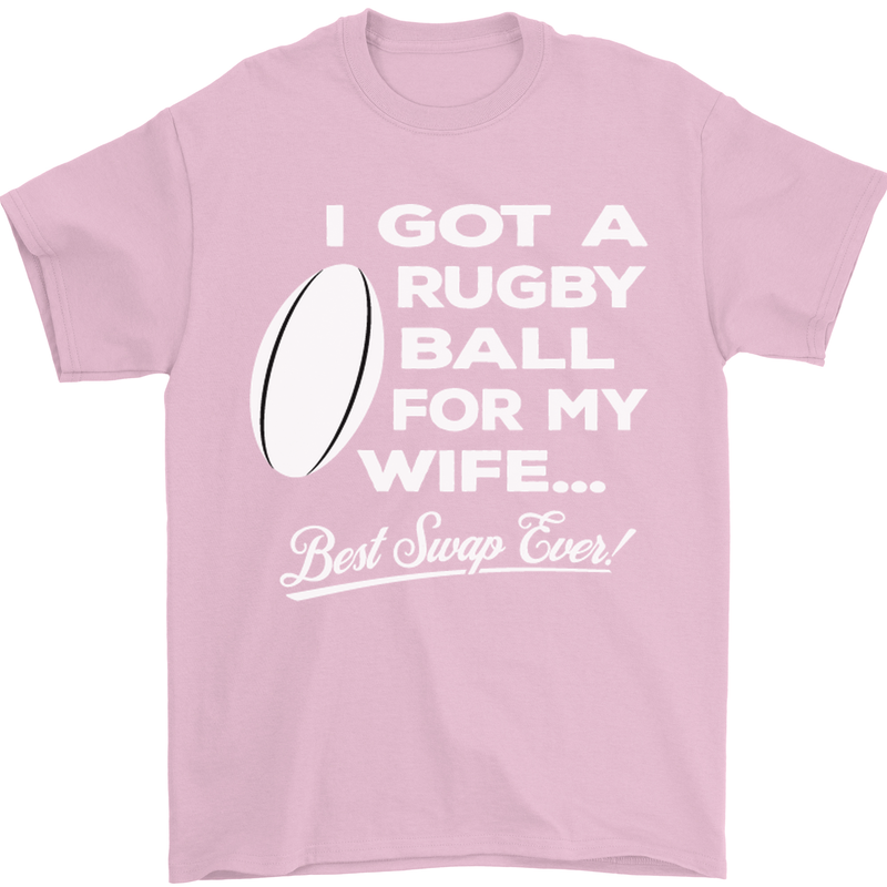 A Rugby Ball for My Wife Player Union Funny Mens T-Shirt Cotton Gildan Light Pink
