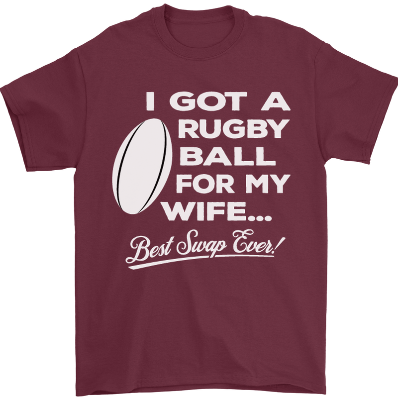 A Rugby Ball for My Wife Player Union Funny Mens T-Shirt Cotton Gildan Maroon