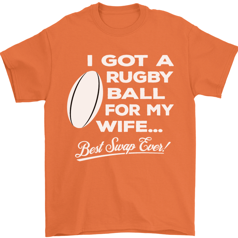 A Rugby Ball for My Wife Player Union Funny Mens T-Shirt Cotton Gildan Orange