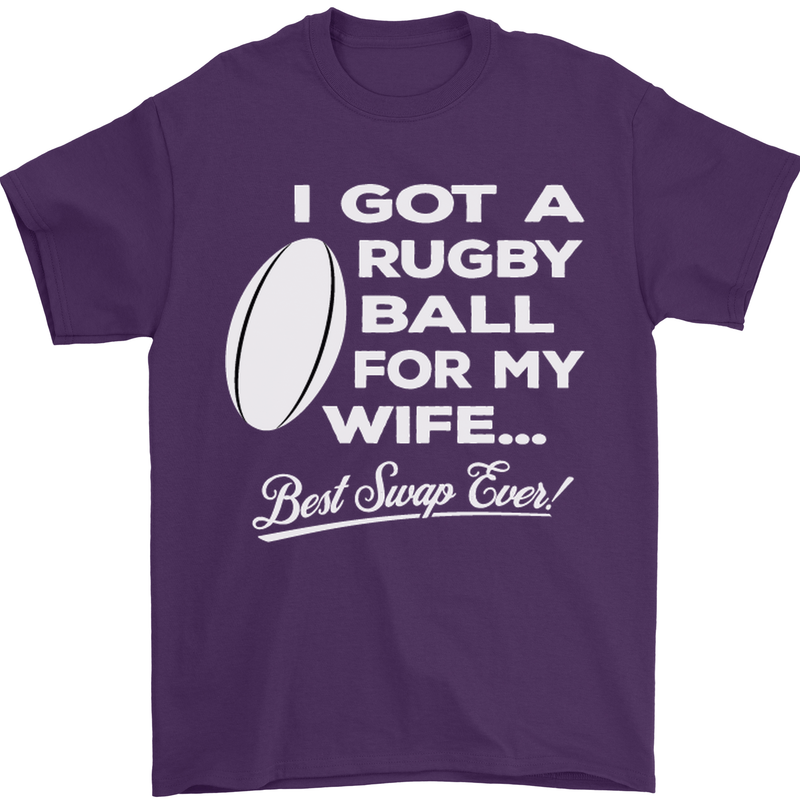 A Rugby Ball for My Wife Player Union Funny Mens T-Shirt Cotton Gildan Purple