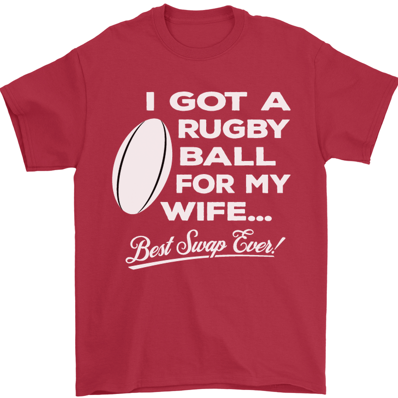 A Rugby Ball for My Wife Player Union Funny Mens T-Shirt Cotton Gildan Red