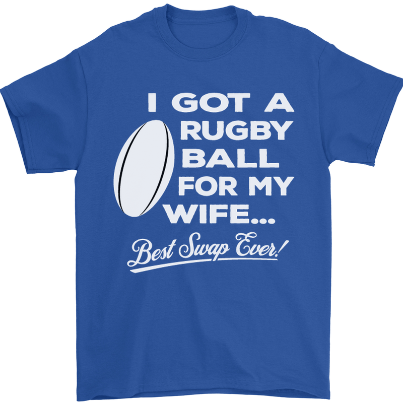 A Rugby Ball for My Wife Player Union Funny Mens T-Shirt Cotton Gildan Royal Blue
