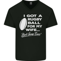 A Rugby Ball for My Wife Player Union Funny Mens V-Neck Cotton T-Shirt Black