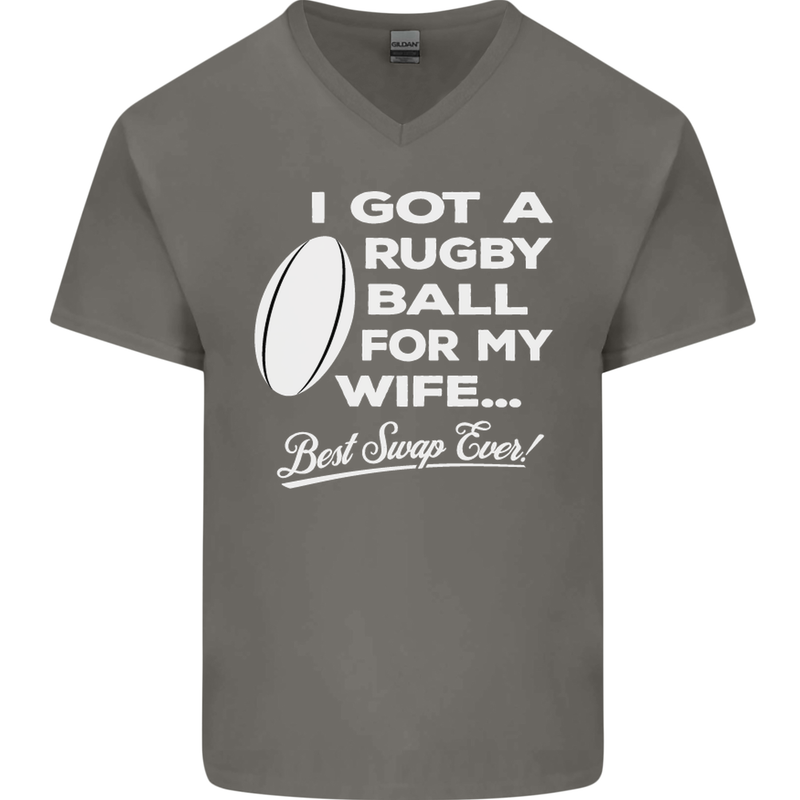 A Rugby Ball for My Wife Player Union Funny Mens V-Neck Cotton T-Shirt Charcoal