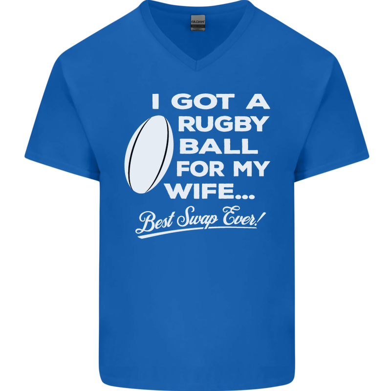 A Rugby Ball for My Wife Player Union Funny Mens V-Neck Cotton T-Shirt Royal Blue