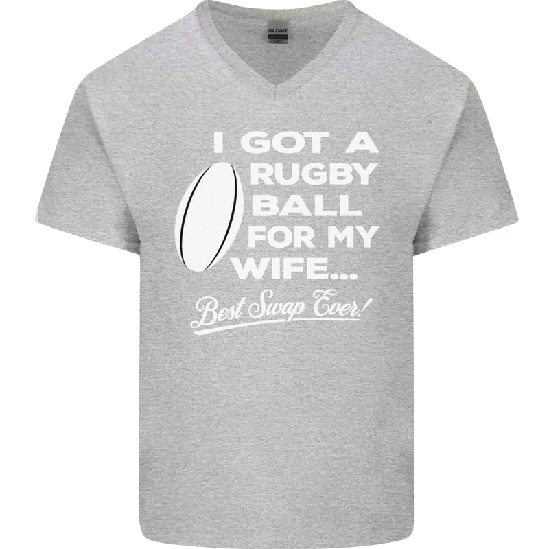 A Rugby Ball for My Wife Player Union Funny Mens V-Neck Cotton T-Shirt Sports Grey