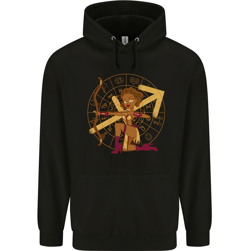 A Sagittarius Female Archer Star Sign Zodiac Childrens Kids Hoodie Black