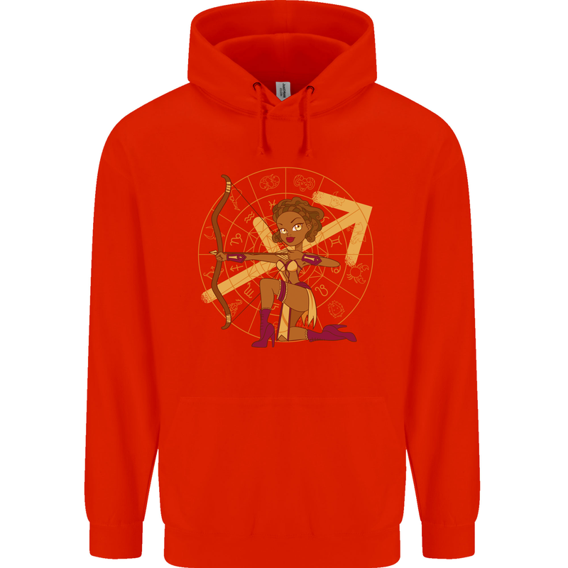 A Sagittarius Female Archer Star Sign Zodiac Childrens Kids Hoodie Bright Red