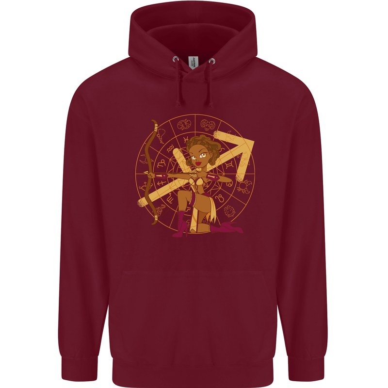 A Sagittarius Female Archer Star Sign Zodiac Childrens Kids Hoodie Maroon