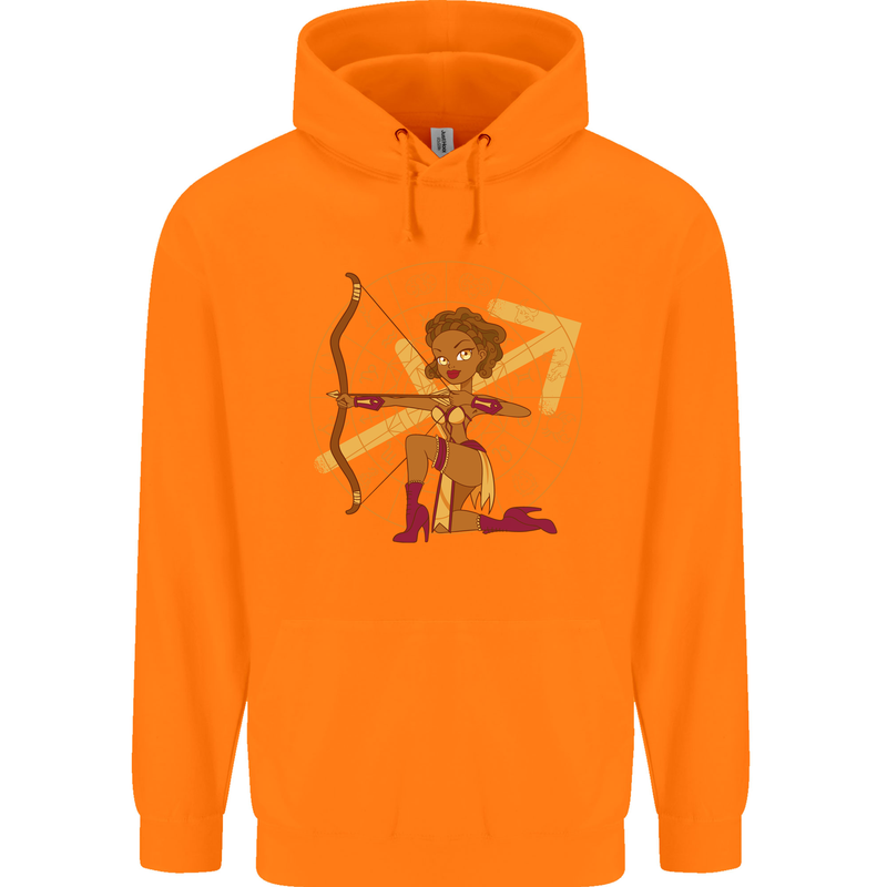 A Sagittarius Female Archer Star Sign Zodiac Childrens Kids Hoodie Orange