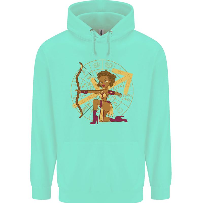 A Sagittarius Female Archer Star Sign Zodiac Childrens Kids Hoodie Peppermint