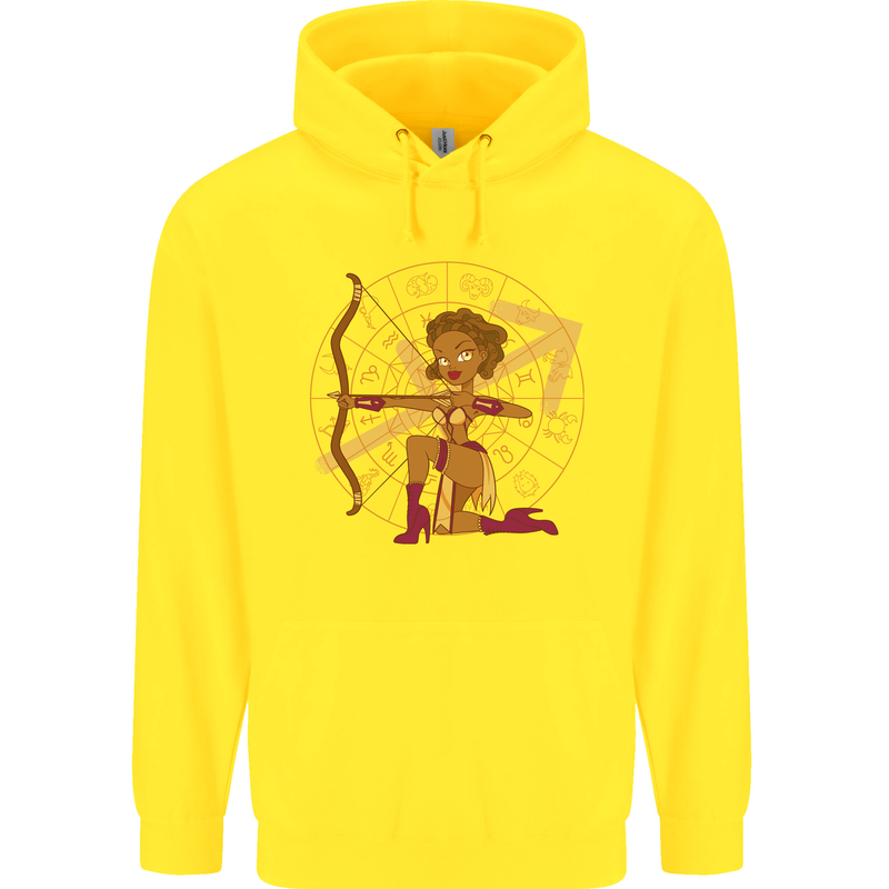 A Sagittarius Female Archer Star Sign Zodiac Childrens Kids Hoodie Yellow