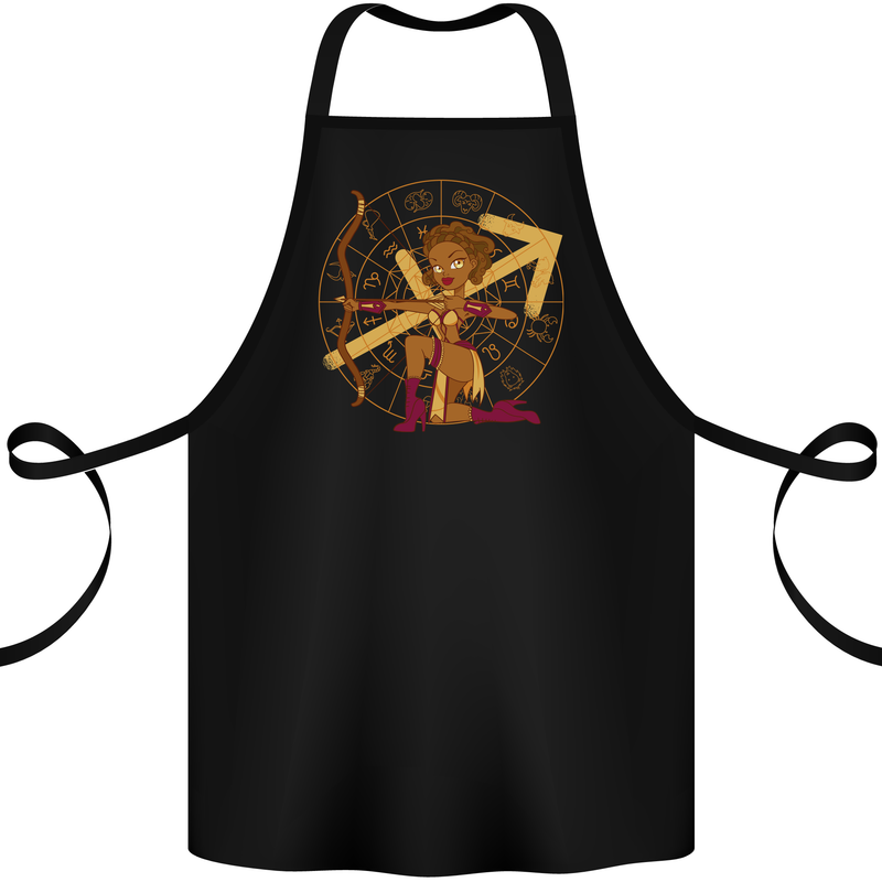 A Sagittarius Female Archer Star Sign Zodiac Cotton Apron 100% Organic Black