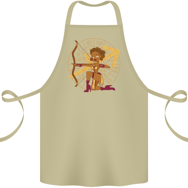 A Sagittarius Female Archer Star Sign Zodiac Cotton Apron 100% Organic Khaki