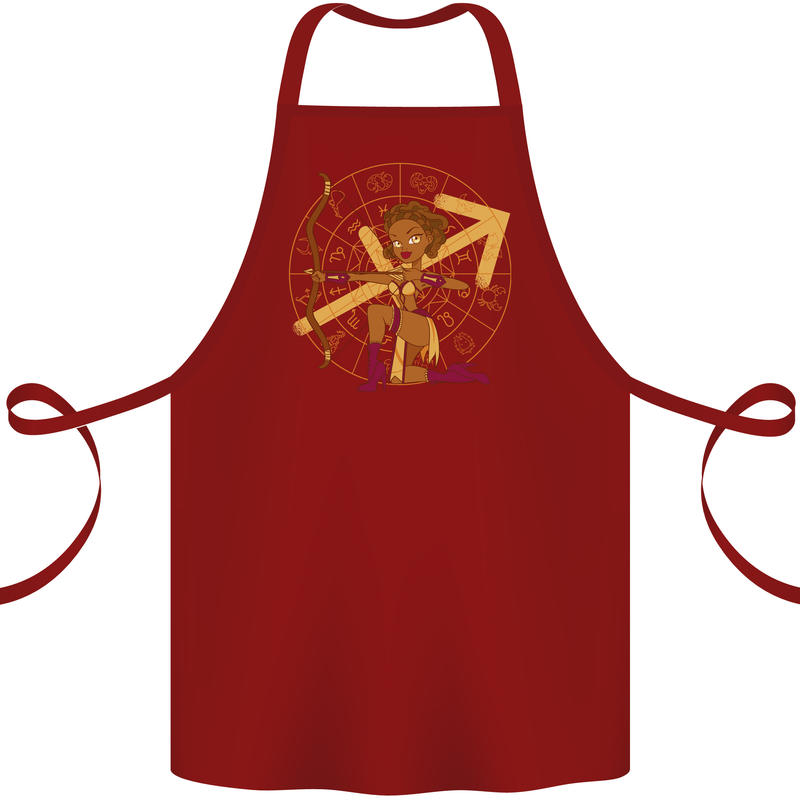 A Sagittarius Female Archer Star Sign Zodiac Cotton Apron 100% Organic Maroon