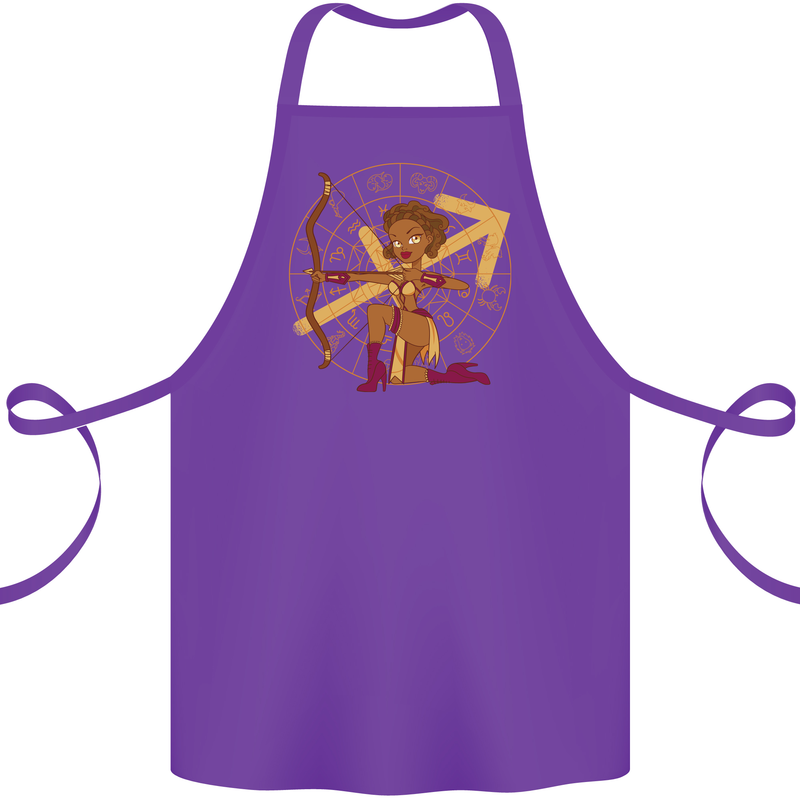 A Sagittarius Female Archer Star Sign Zodiac Cotton Apron 100% Organic Purple