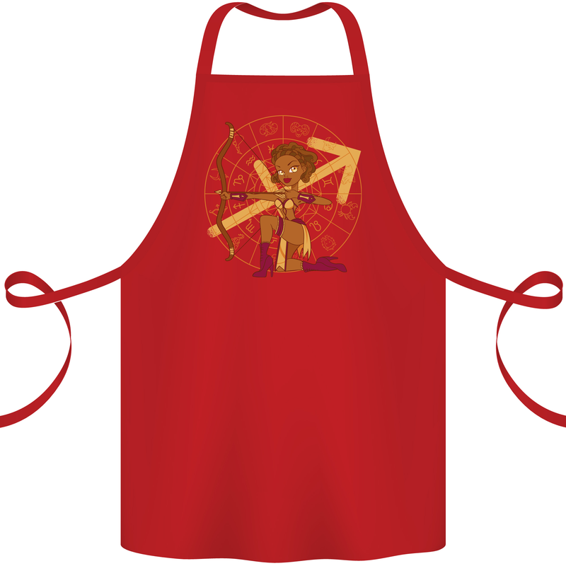 A Sagittarius Female Archer Star Sign Zodiac Cotton Apron 100% Organic Red