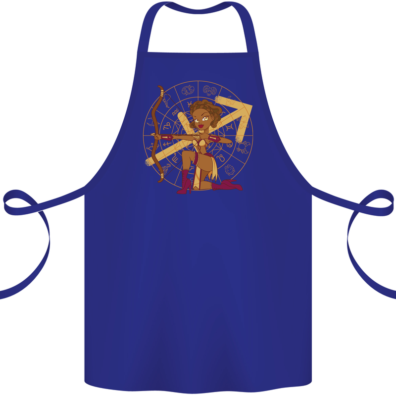 A Sagittarius Female Archer Star Sign Zodiac Cotton Apron 100% Organic Royal Blue