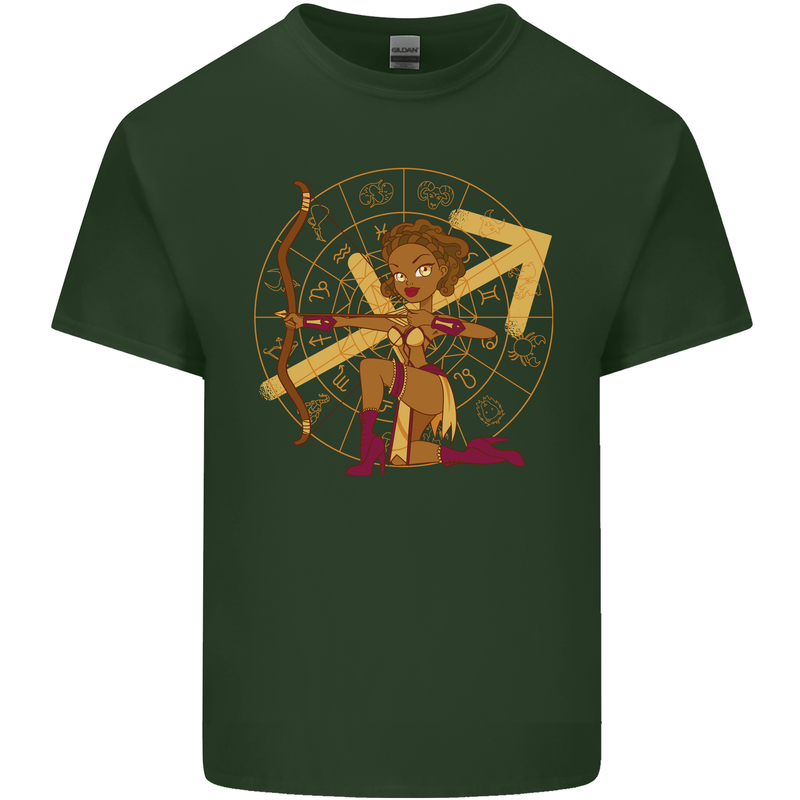 A Sagittarius Female Archer Star Sign Zodiac Mens Cotton T-Shirt Tee Top Forest Green