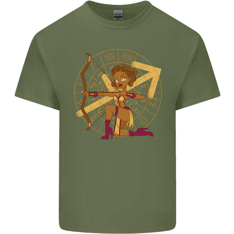 A Sagittarius Female Archer Star Sign Zodiac Mens Cotton T-Shirt Tee Top Military Green