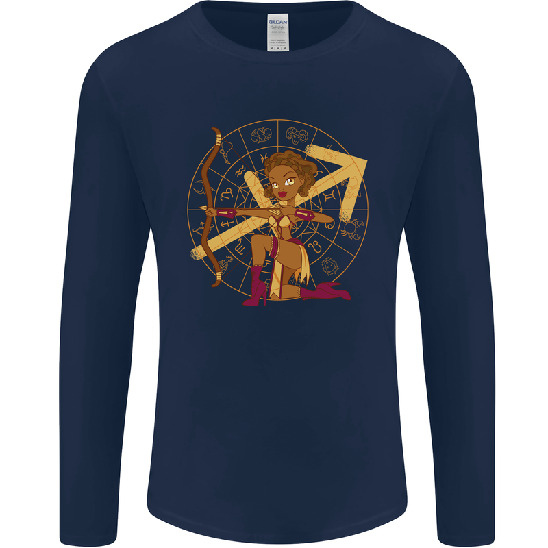 A Sagittarius Female Archer Star Sign Zodiac Mens Long Sleeve T-Shirt Navy Blue