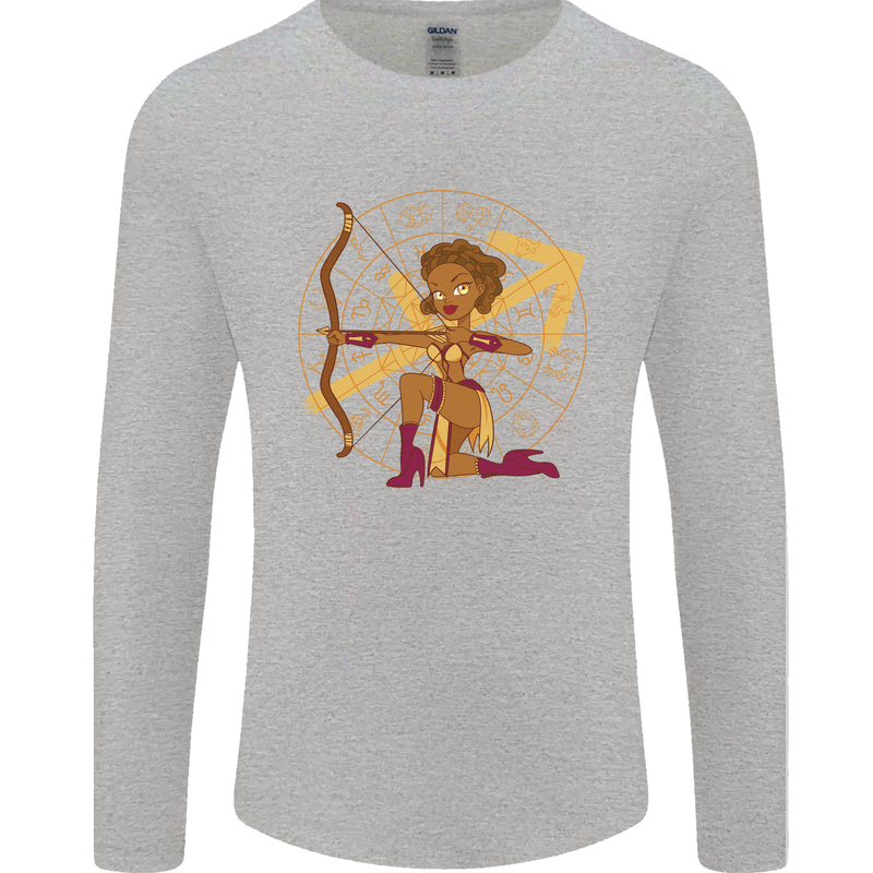 A Sagittarius Female Archer Star Sign Zodiac Mens Long Sleeve T-Shirt Sports Grey