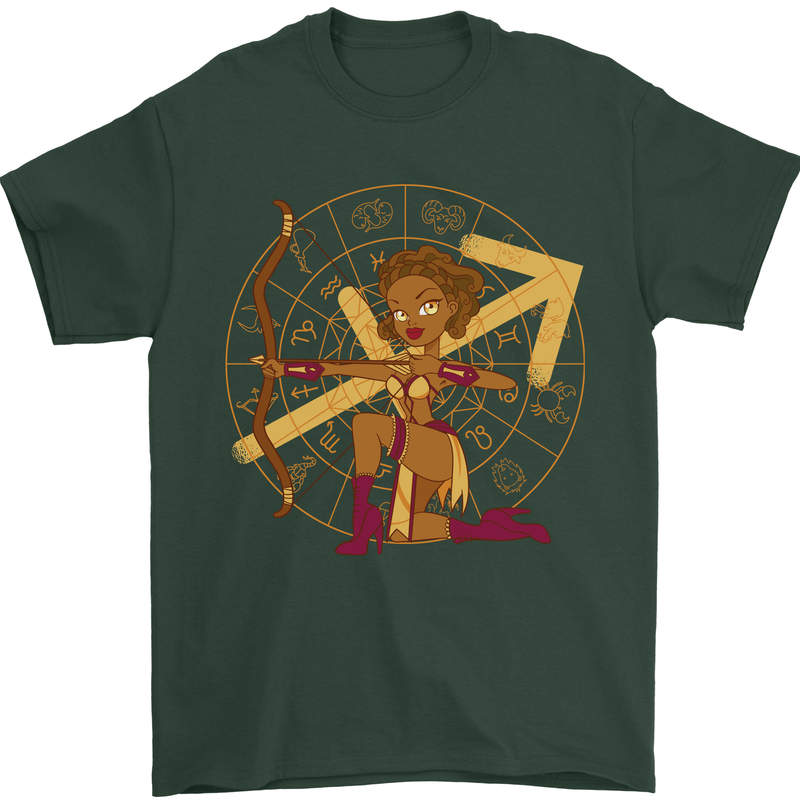 A Sagittarius Female Archer Star Sign Zodiac Mens T-Shirt 100% Cotton Forest Green
