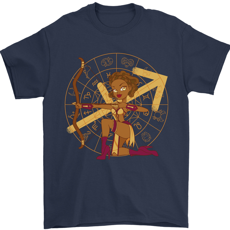 A Sagittarius Female Archer Star Sign Zodiac Mens T-Shirt 100% Cotton Navy Blue
