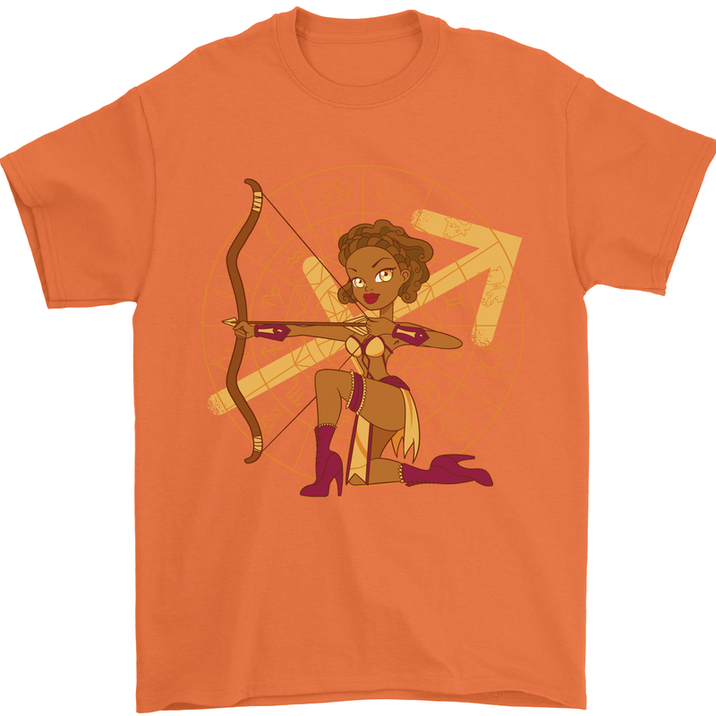 A Sagittarius Female Archer Star Sign Zodiac Mens T-Shirt 100% Cotton Orange