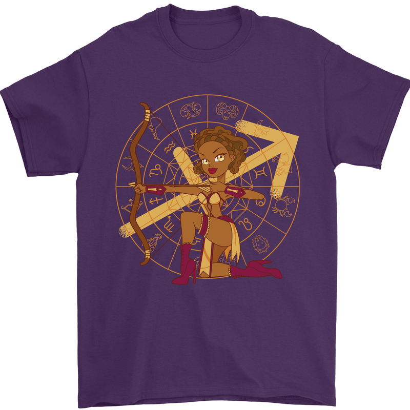 A Sagittarius Female Archer Star Sign Zodiac Mens T-Shirt 100% Cotton Purple