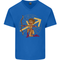A Sagittarius Female Archer Star Sign Zodiac Mens V-Neck Cotton T-Shirt Royal Blue
