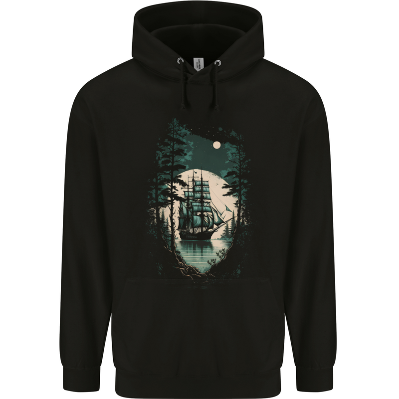 A Sailing Ship in the Moonlight Sailor Childrens Kids Hoodie Black