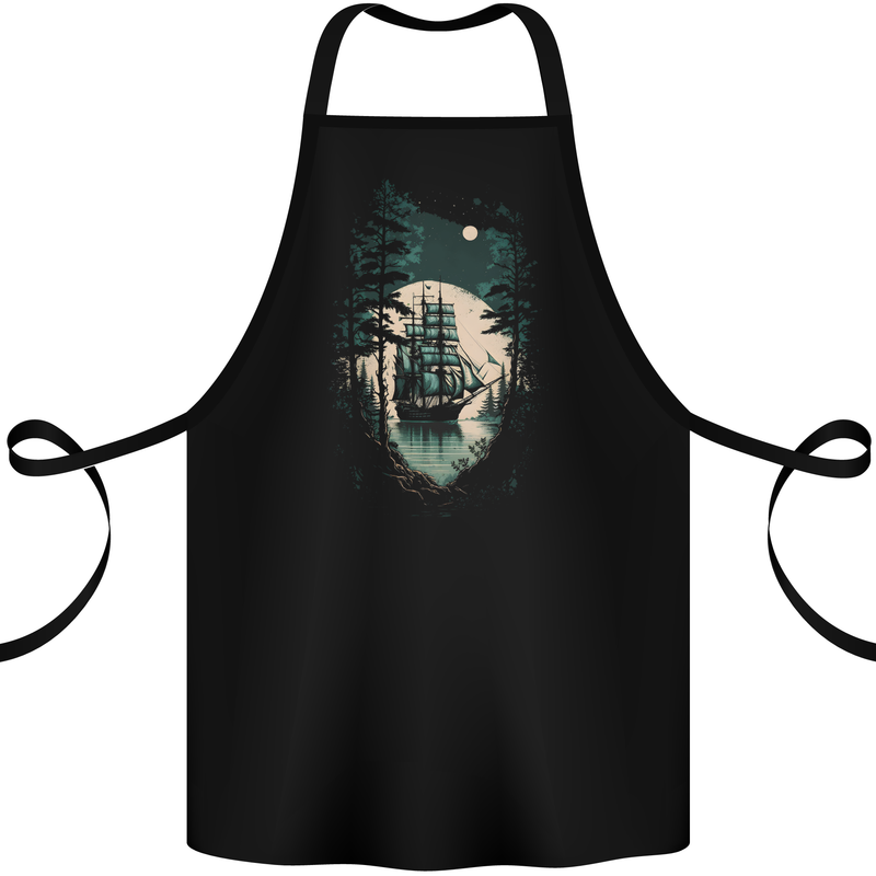 A Sailing Ship in the Moonlight Sailor Cotton Apron 100% Organic Black