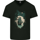 A Sailing Ship in the Moonlight Sailor Mens V-Neck Cotton T-Shirt Black