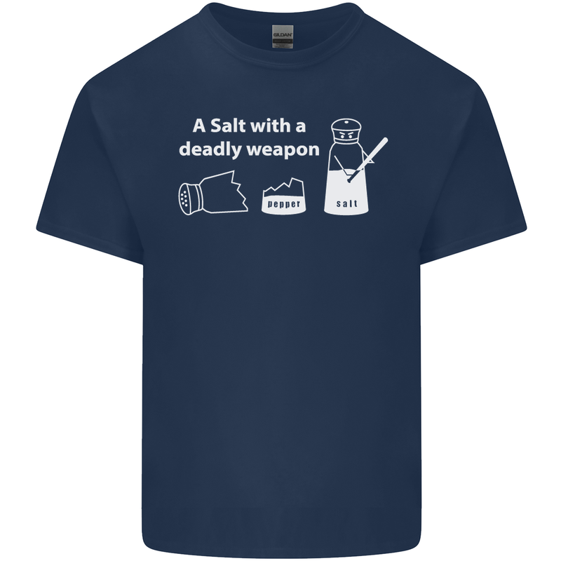 A Salt With a Deadly Weapon Funny Food Mens Cotton T-Shirt Tee Top Navy Blue