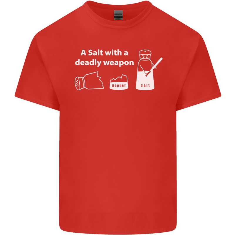 A Salt With a Deadly Weapon Funny Food Mens Cotton T-Shirt Tee Top Red