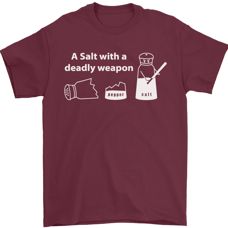 A Salt With a Deadly Weapon Funny Food Mens T-Shirt Cotton Gildan Maroon