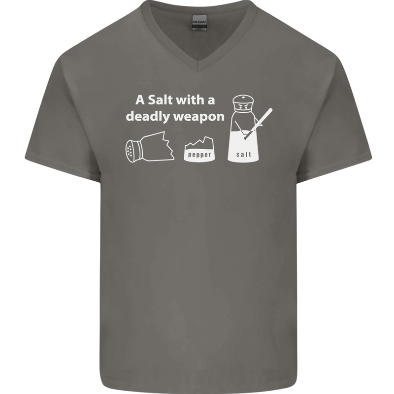A Salt With a Deadly Weapon Funny Food Mens V-Neck Cotton T-Shirt Charcoal
