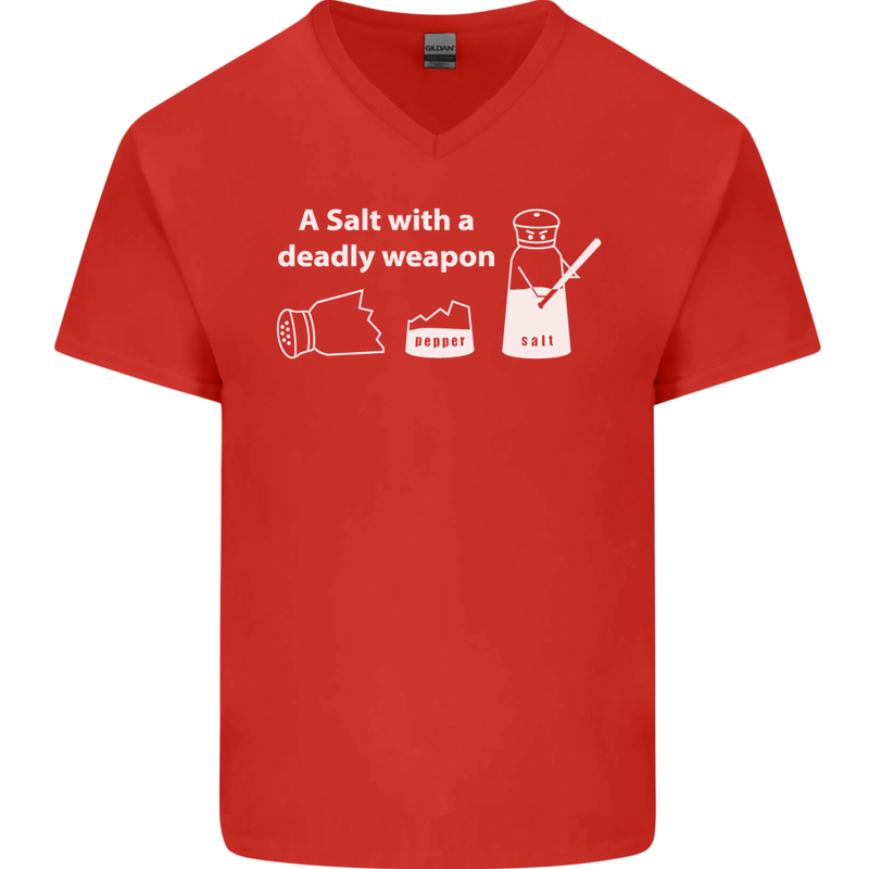 A Salt With a Deadly Weapon Funny Food Mens V-Neck Cotton T-Shirt Red