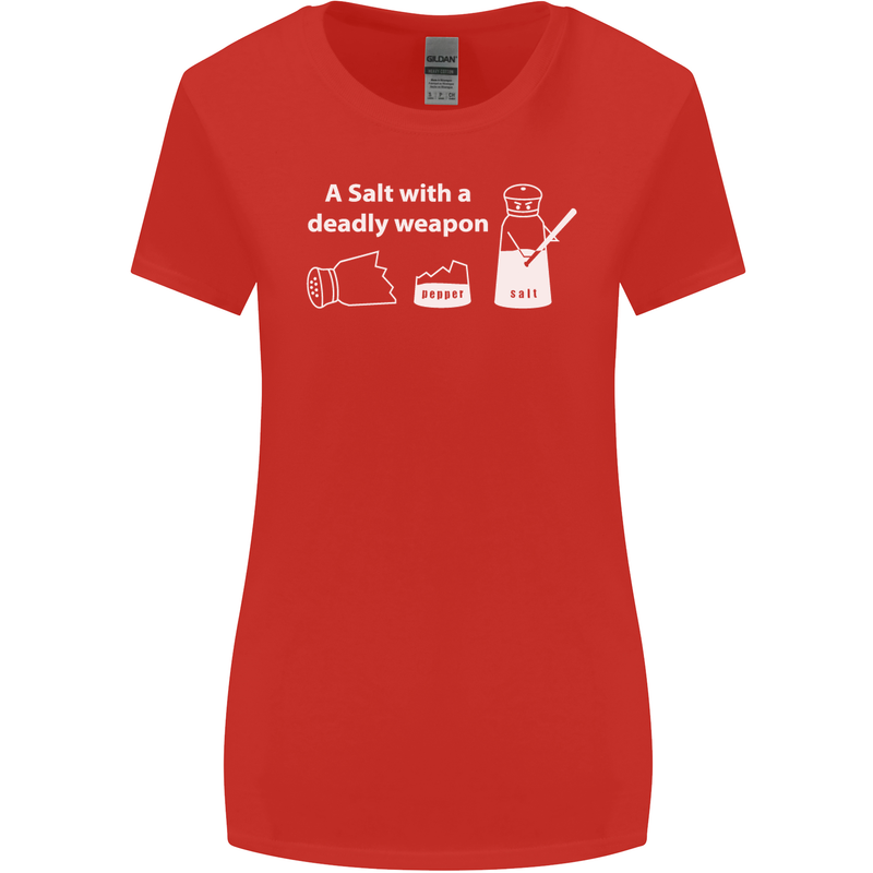 A Salt With a Deadly Weapon Funny Food Womens Wider Cut T-Shirt Red