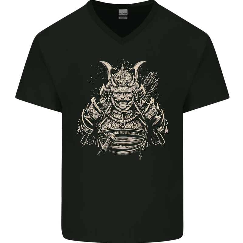 A Samurai Warrior Mens V-Neck Cotton T-Shirt Black
