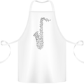 A Saxaphone Musical Instrument Brass Band Cotton Apron 100% Organic White