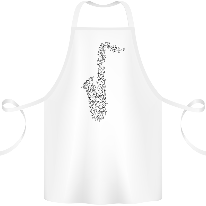 A Saxaphone Musical Instrument Brass Band Cotton Apron 100% Organic White
