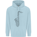 A Saxaphone Musical Instrument Brass Band Mens 80% Cotton Hoodie Light Blue