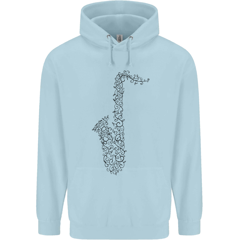 A Saxaphone Musical Instrument Brass Band Mens 80% Cotton Hoodie Light Blue
